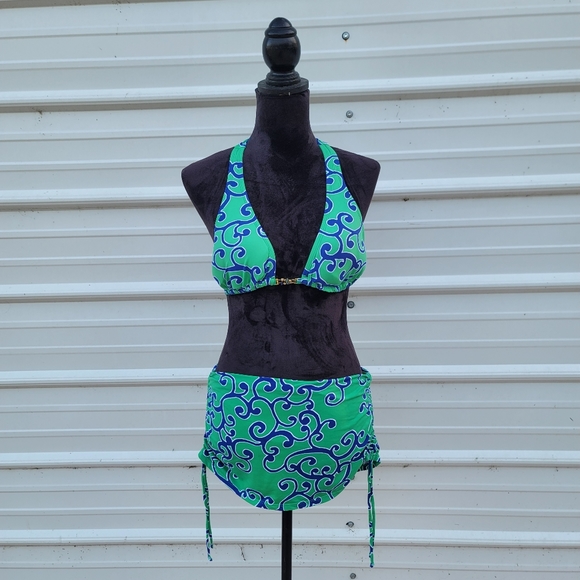 Tommy Hilfiger Other - Tommy Bahama 2Pc Set Bikini Green Blue Floral Swim Skirt Skort Triangle sz M